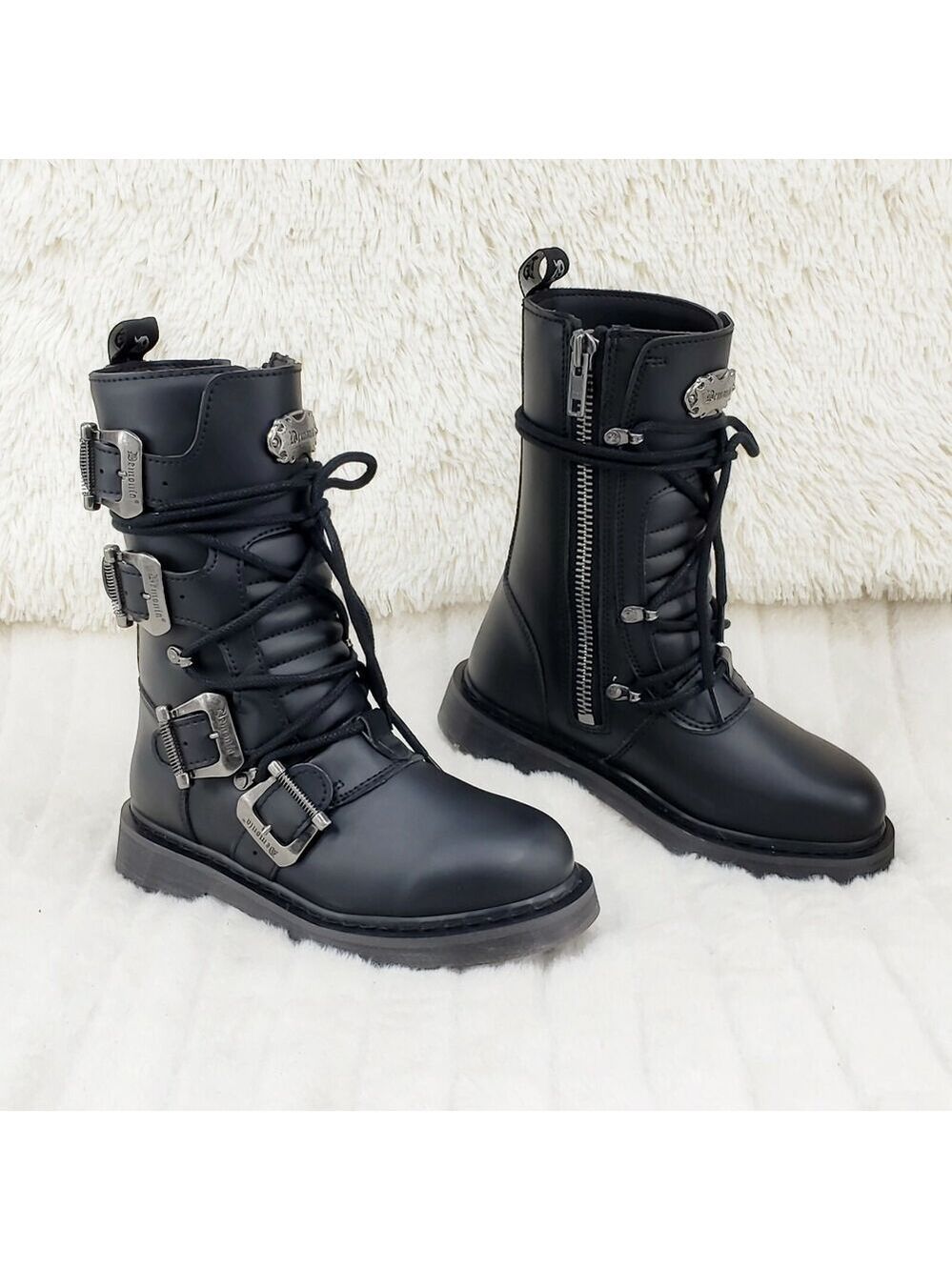 NIB DEMONIA Bolt 265 Goth Combat Biker Ankle Boots Black Matte Mens
